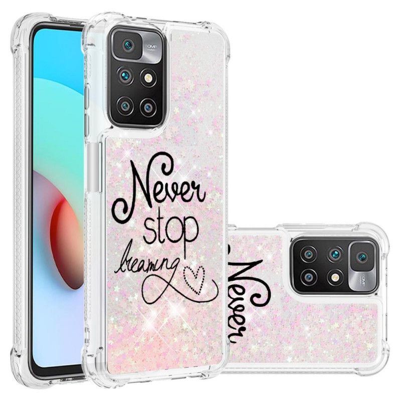 Cover Hoesje Xiaomi Redmi 10 Telefoonhoesje Stop Nooit Met Dromen Glitter