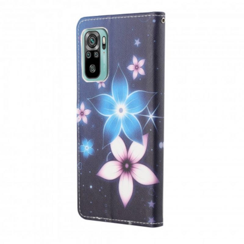 Folio-hoesje Xiaomi Redmi 10 Telefoonhoesje Maanbloemen Met Riem