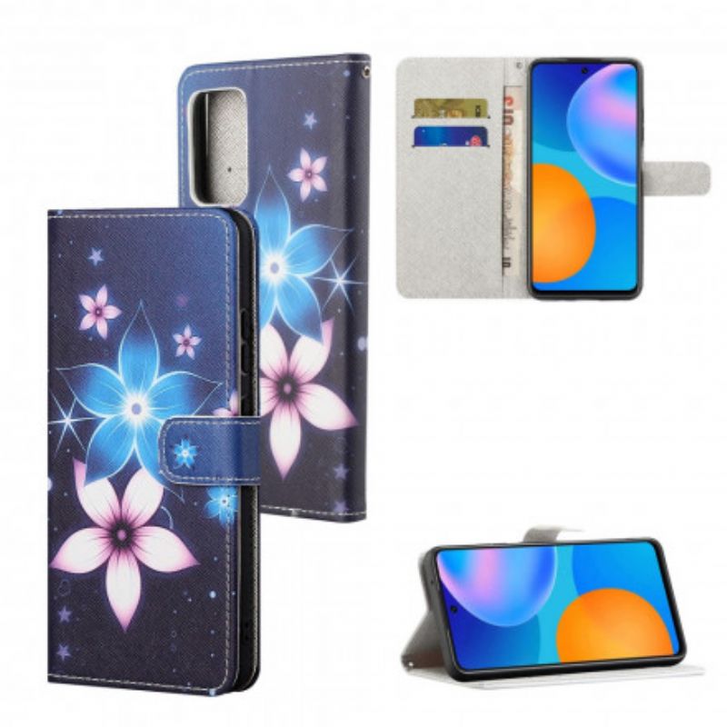 Folio-hoesje Xiaomi Redmi 10 Telefoonhoesje Maanbloemen Met Riem