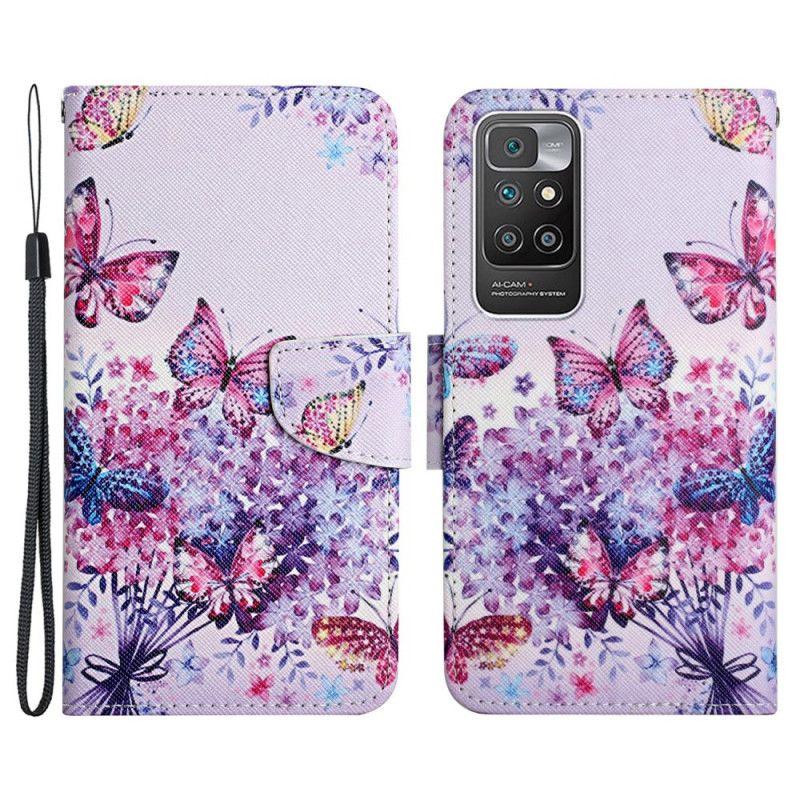 Leren Hoesje Voor Xiaomi Redmi 10 Boeket Bloemen En Vlinders