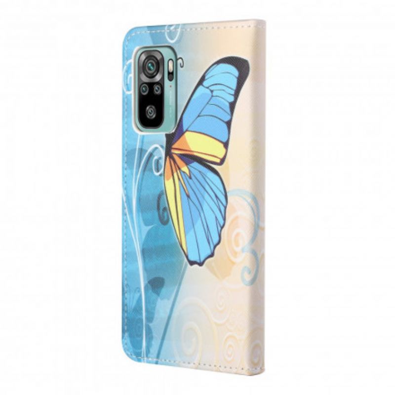 Leren Hoesje Xiaomi Redmi 10 Blauwe En Gele Vlinder