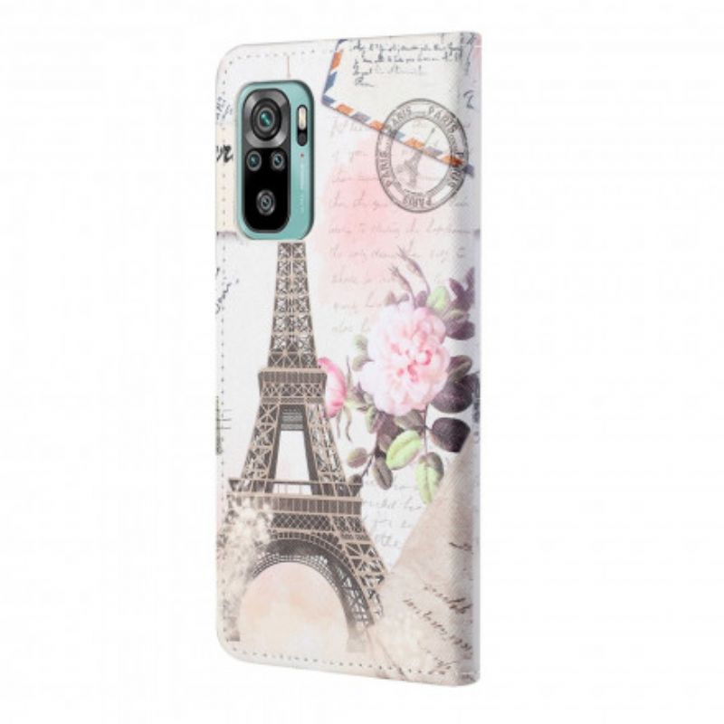 Leren Hoesje Xiaomi Redmi 10 Retro Eiffeltoren Bescherming Hoesje