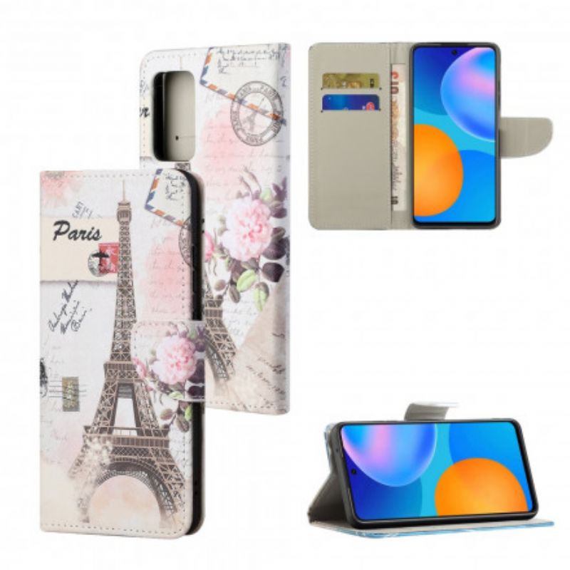 Leren Hoesje Xiaomi Redmi 10 Retro Eiffeltoren Bescherming Hoesje