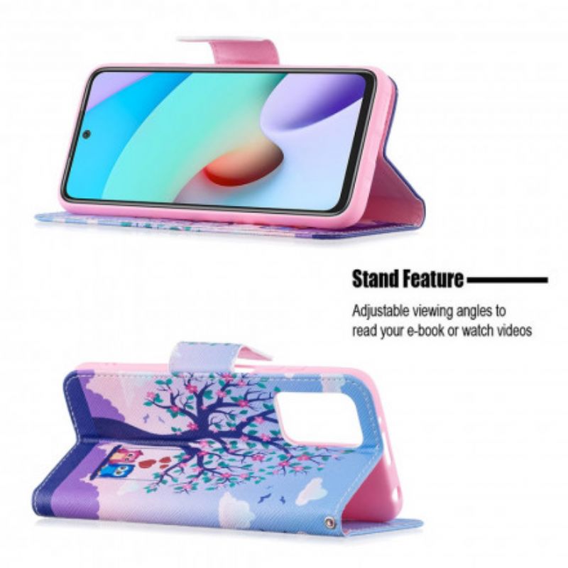 Leren Hoesje Xiaomi Redmi 10 Uilen Op De Schommel Bescherming Hoesje