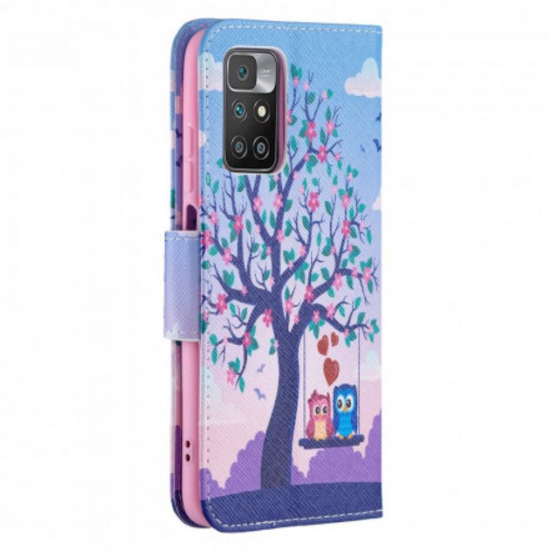 Leren Hoesje Xiaomi Redmi 10 Uilen Op De Schommel Bescherming Hoesje