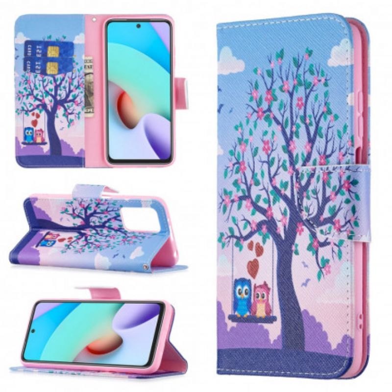 Leren Hoesje Xiaomi Redmi 10 Uilen Op De Schommel Bescherming Hoesje