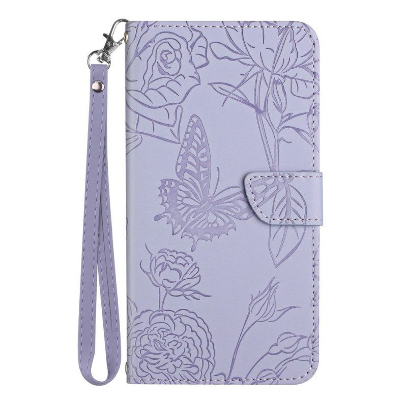 Leren Hoesje voor Honor Magic 4 Pro Met Ketting String Vlinders