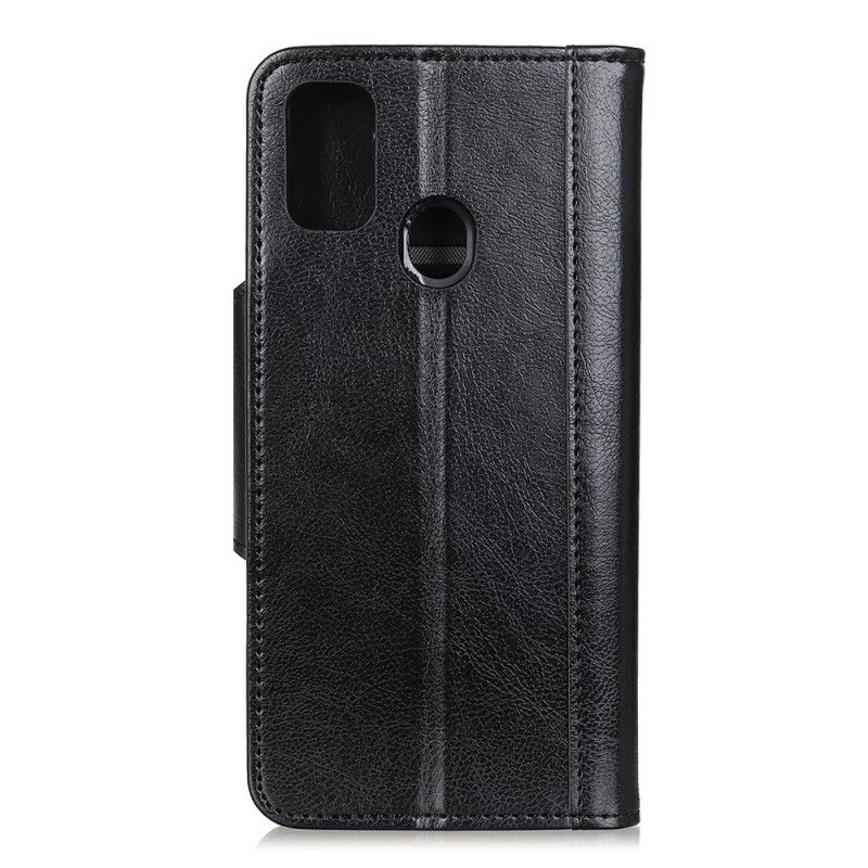 Bescherming Hoesje Oppo A53s Wit Zwart Elegante Sluiting Van Imitatieleer