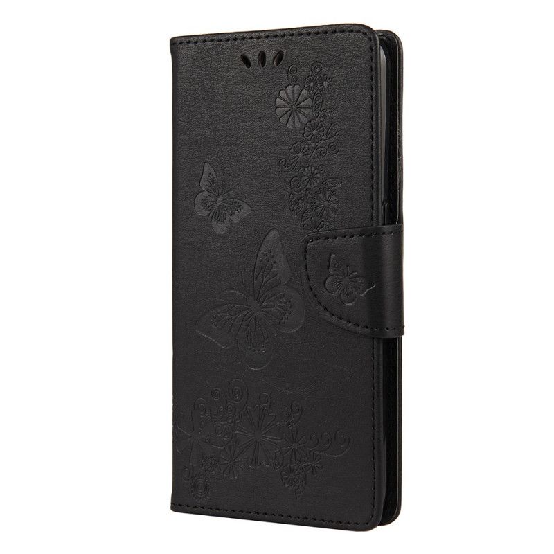 Cover Folio-hoesje Oppo A53s Grijs Zwart Telefoonhoesje Alleen Vlinders Met String