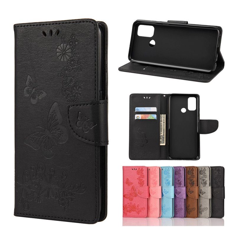 Cover Folio-hoesje Oppo A53s Grijs Zwart Telefoonhoesje Alleen Vlinders Met String