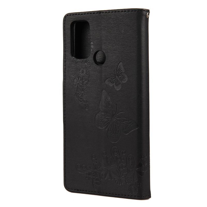 Cover Folio-hoesje Oppo A53s Grijs Zwart Telefoonhoesje Alleen Vlinders Met String