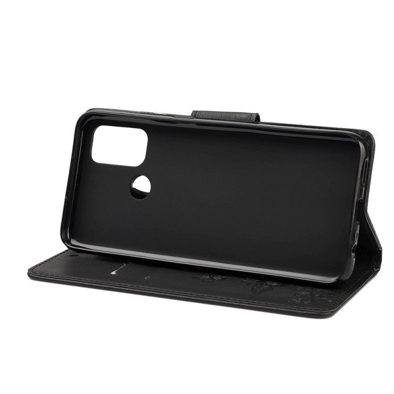 Cover Folio-hoesje Oppo A53s Grijs Zwart Telefoonhoesje Alleen Vlinders Met String