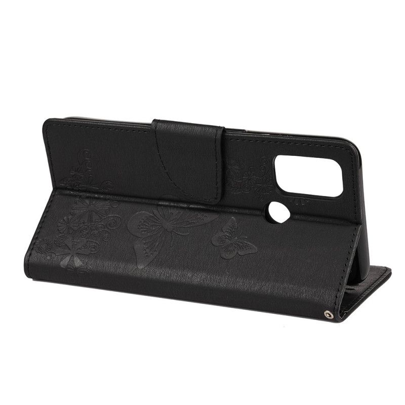 Cover Folio-hoesje Oppo A53s Grijs Zwart Telefoonhoesje Alleen Vlinders Met String