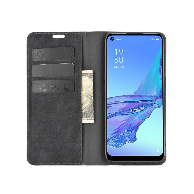 Folio-hoesje Oppo A53s Grijs Zwart Telefoonhoesje Zacht Leereffect