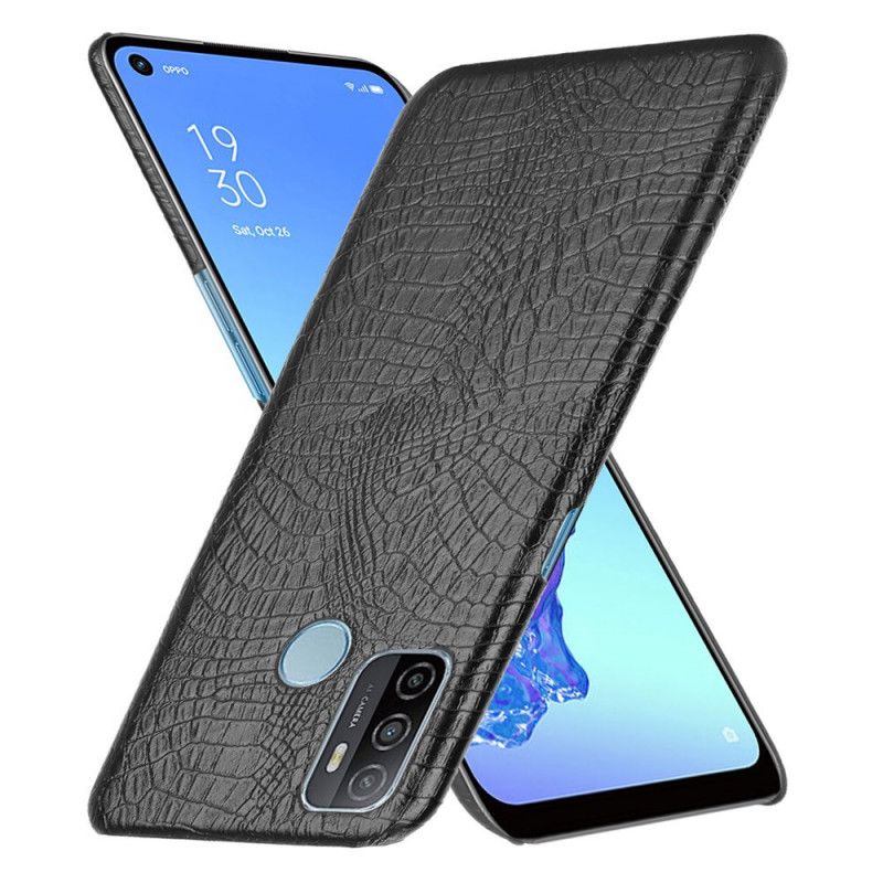 Hoesje voor Oppo A53s Wit Zwart Krokodillenhuidstijl