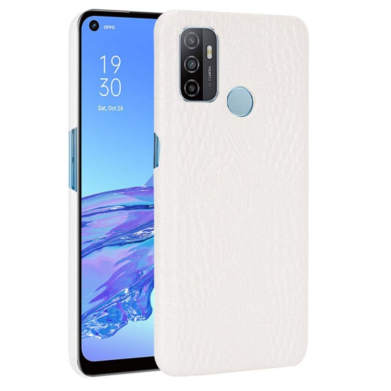 Hoesje voor Oppo A53s Wit Zwart Krokodillenhuidstijl