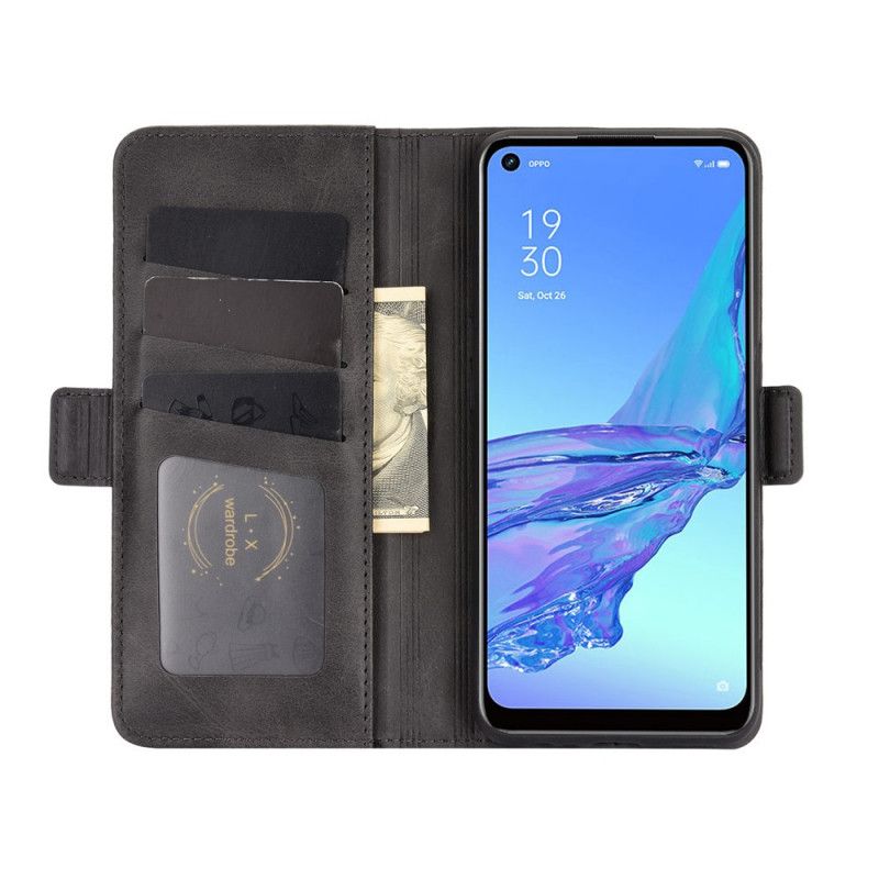 Leren Hoesje voor Oppo A53s Rood Zwart Dubbele Klep