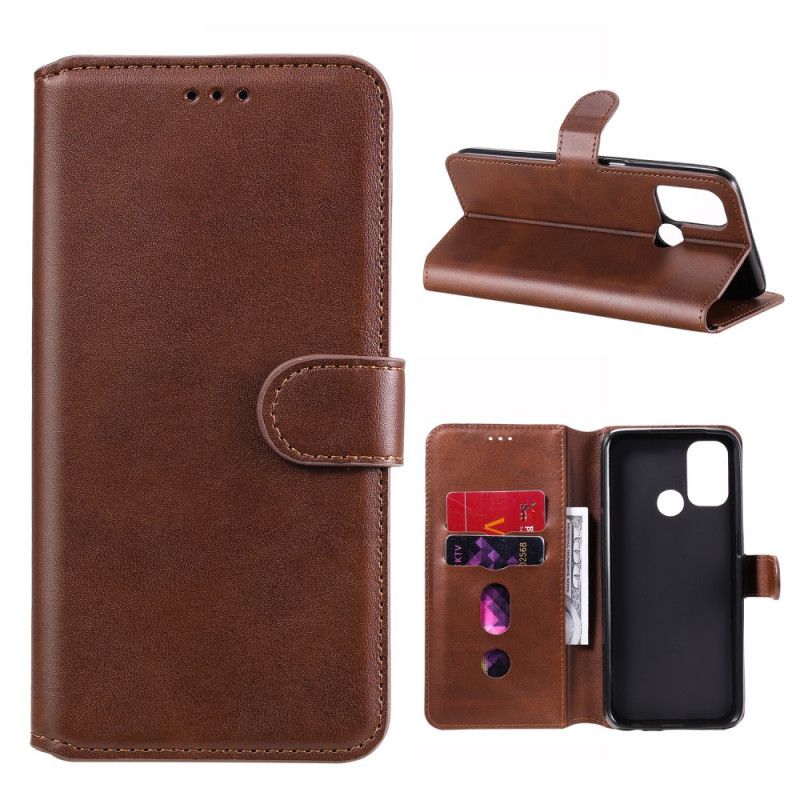 Leren Hoesje voor Oppo A53s Rood Zwart Klassieke Leerstijl