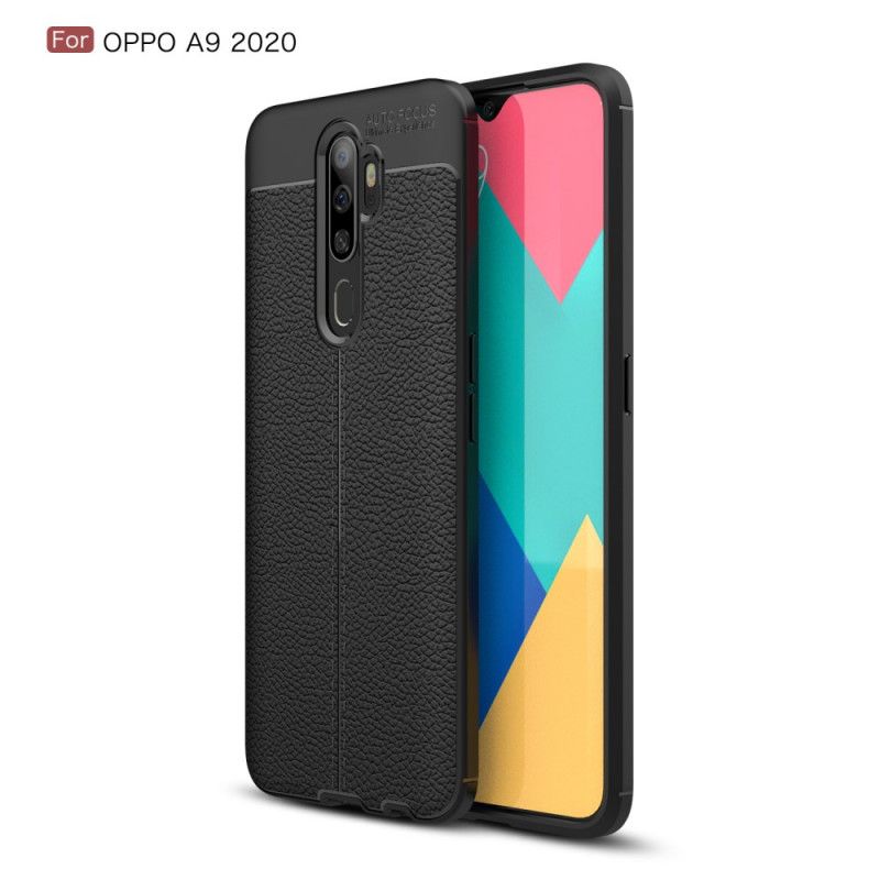 Hoesje voor Oppo A5 2020 Rood Zwart Dubbellijn Lychee Leereffect