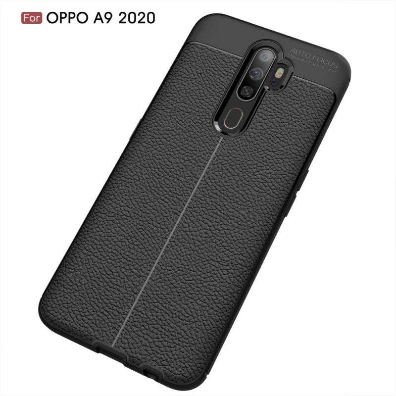 Hoesje voor Oppo A5 2020 Rood Zwart Dubbellijn Lychee Leereffect