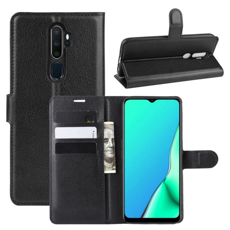 Leren Hoesje voor Oppo A5 2020 Wit Zwart Lychee Kunstleer