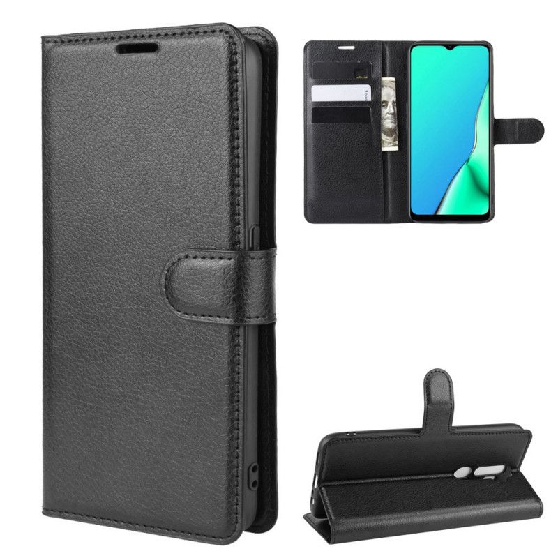 Leren Hoesje voor Oppo A5 2020 Wit Zwart Lychee Kunstleer