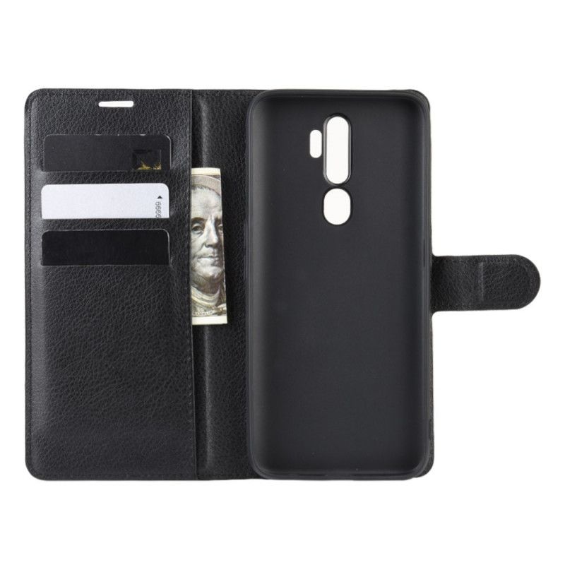 Leren Hoesje voor Oppo A5 2020 Wit Zwart Lychee Kunstleer