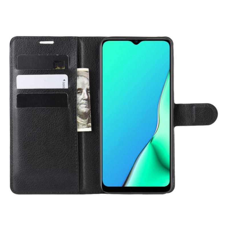 Leren Hoesje voor Oppo A5 2020 Wit Zwart Lychee Kunstleer