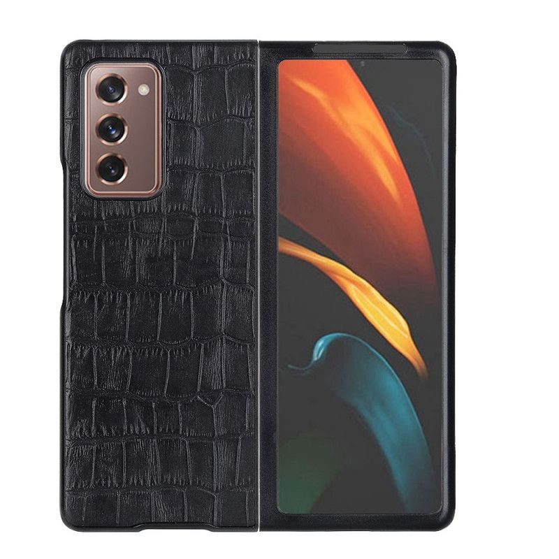 Case Hoesje Samsung Galaxy Z Fold 2 Donkerblauw Zwart Telefoonhoesje Echt Krokodillenleer