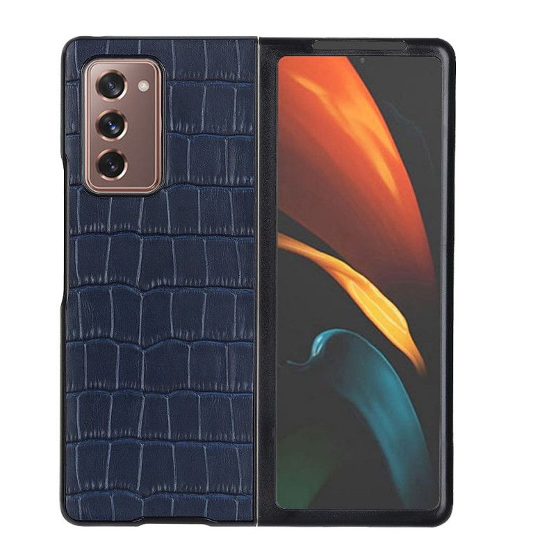 Case Hoesje Samsung Galaxy Z Fold 2 Donkerblauw Zwart Telefoonhoesje Echt Krokodillenleer