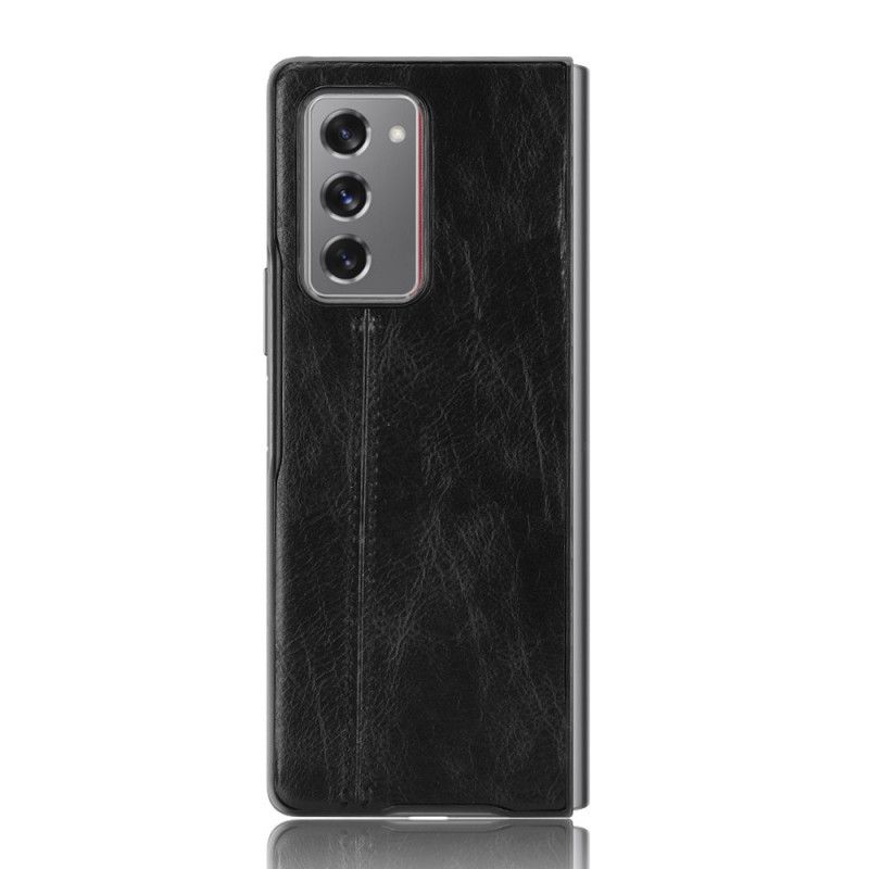 Case Hoesje Samsung Galaxy Z Fold 2 Rood Zwart Telefoonhoesje Gestikt Leereffect