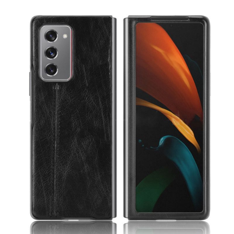Case Hoesje Samsung Galaxy Z Fold 2 Rood Zwart Telefoonhoesje Gestikt Leereffect