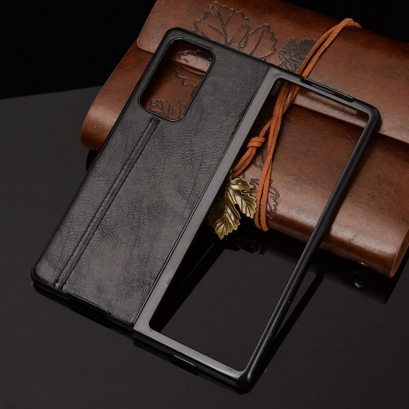 Case Hoesje Samsung Galaxy Z Fold 2 Rood Zwart Telefoonhoesje Gestikt Leereffect
