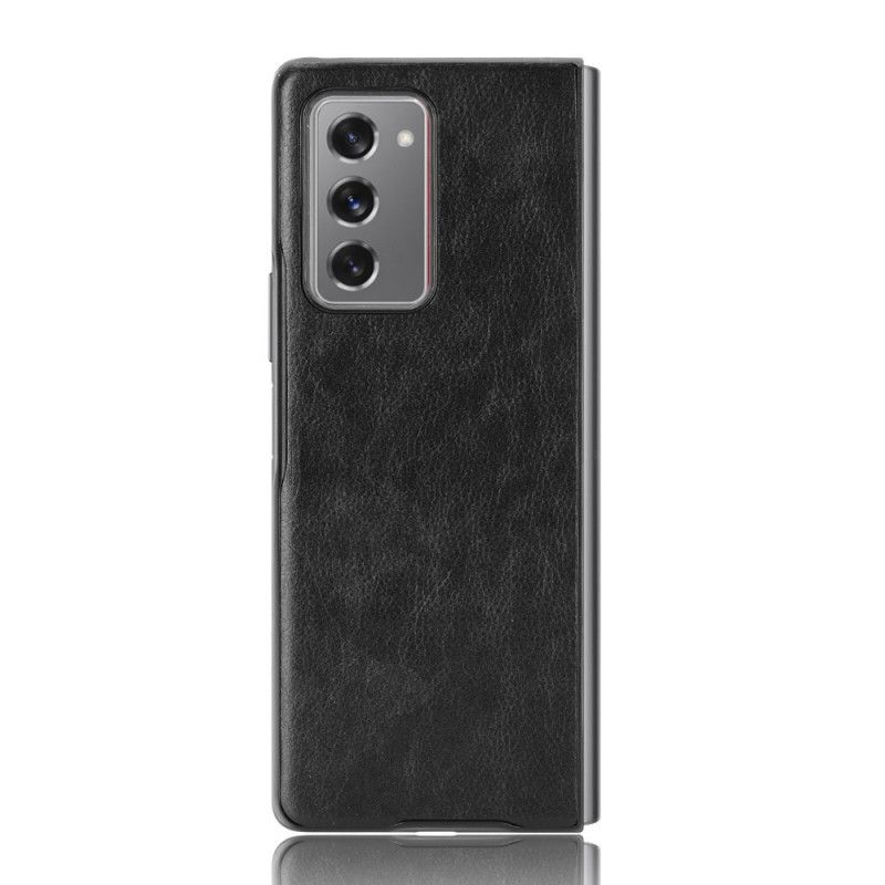 Cover Hoesje Samsung Galaxy Z Fold 2 Grijs Zwart Telefoonhoesje Lychee Kunstleer