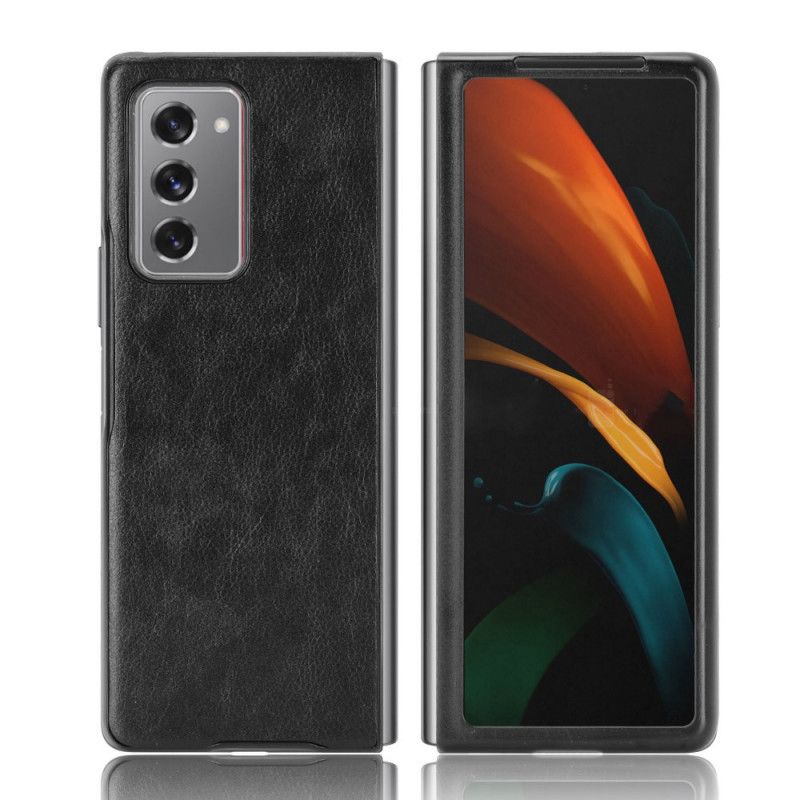 Cover Hoesje Samsung Galaxy Z Fold 2 Grijs Zwart Telefoonhoesje Lychee Kunstleer