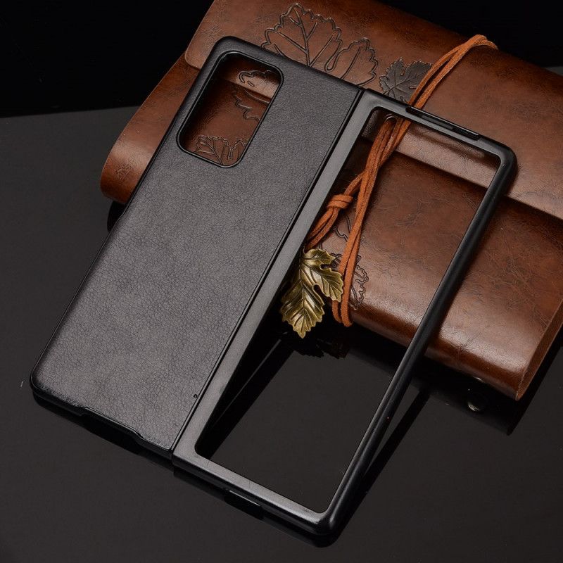 Cover Hoesje Samsung Galaxy Z Fold 2 Grijs Zwart Telefoonhoesje Lychee Kunstleer