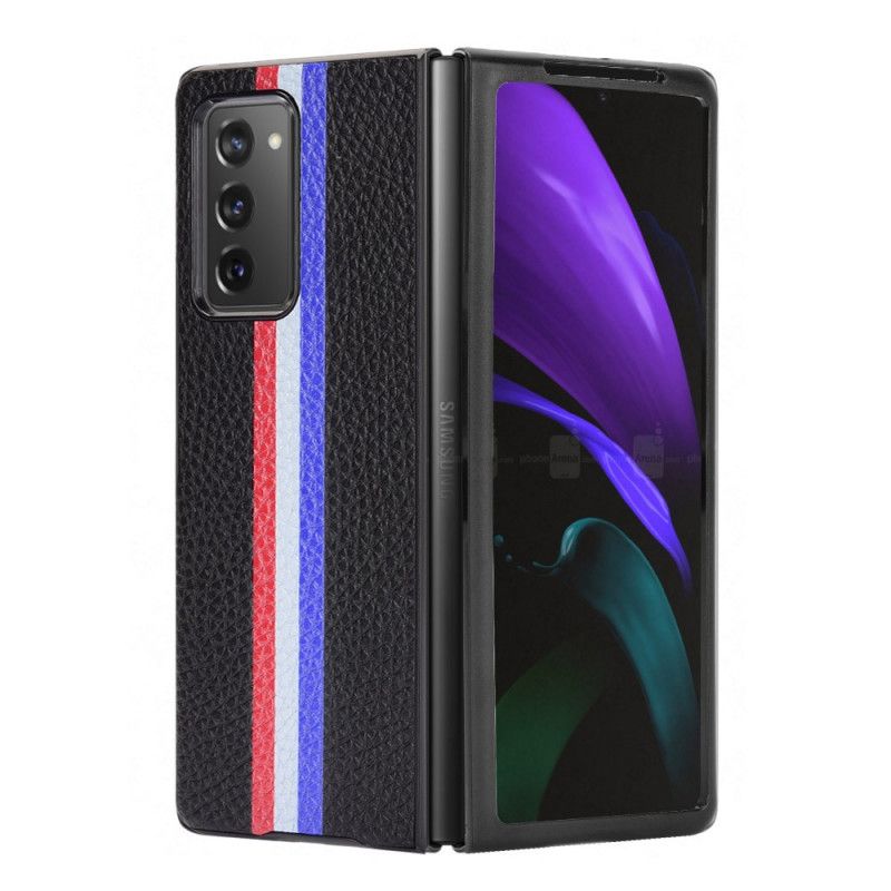 Hoesje Samsung Galaxy Z Fold 2 Grijs Zwart Driekleurig Lychee Kunstleer