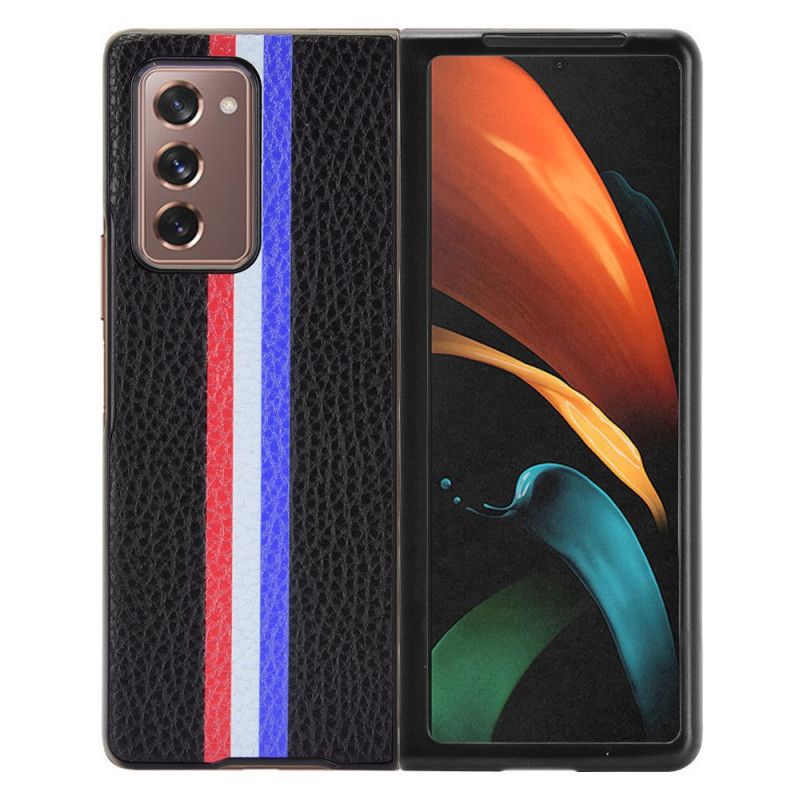 Hoesje Samsung Galaxy Z Fold 2 Grijs Zwart Driekleurig Lychee Kunstleer