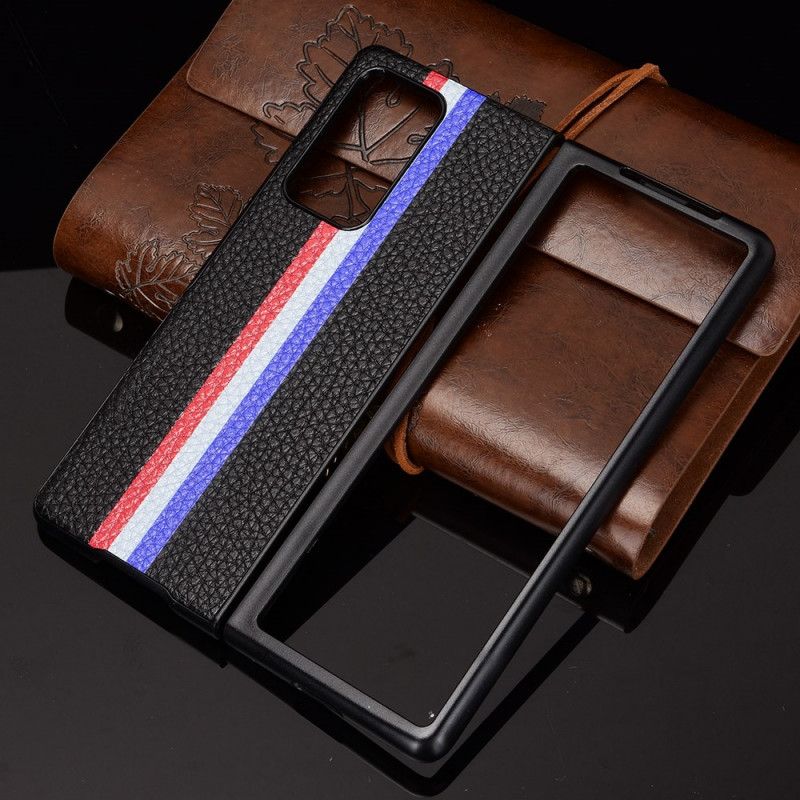 Hoesje Samsung Galaxy Z Fold 2 Grijs Zwart Driekleurig Lychee Kunstleer