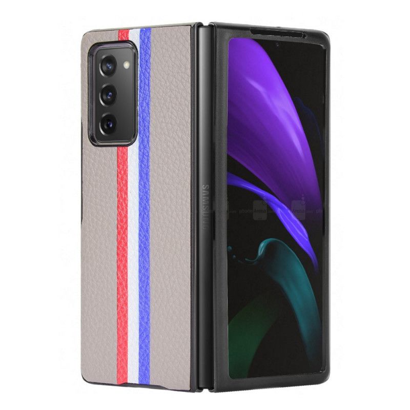 Hoesje Samsung Galaxy Z Fold 2 Grijs Zwart Driekleurig Lychee Kunstleer