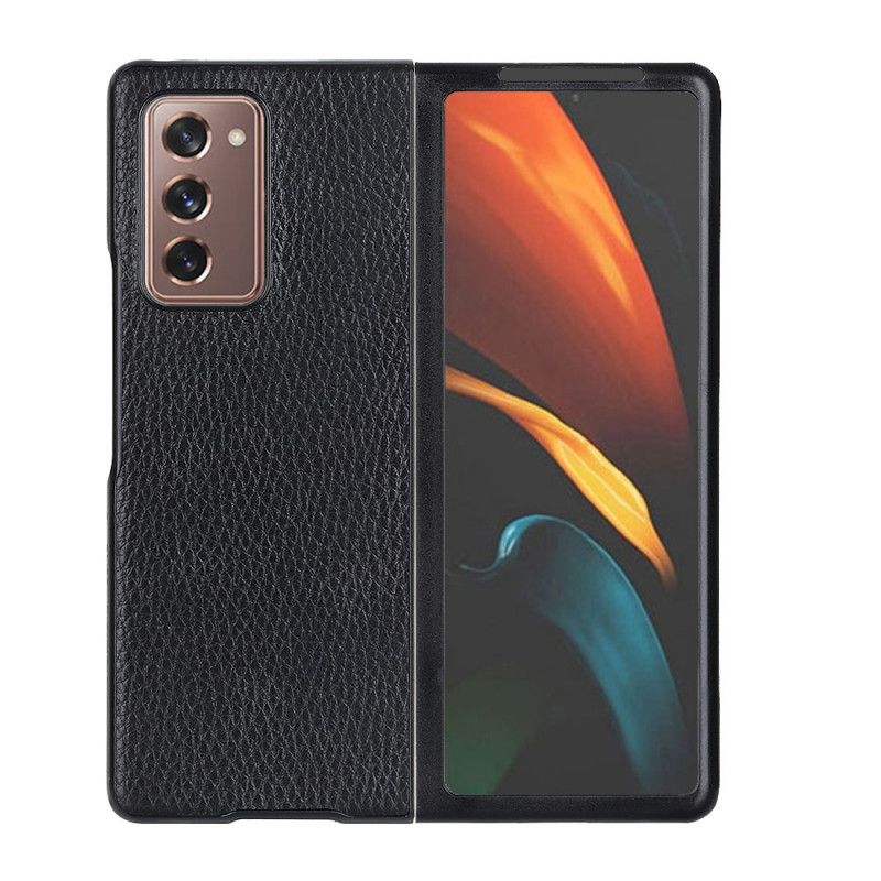 Hoesje Samsung Galaxy Z Fold 2 Rood Zwart Echt Gestructureerd Lychee Leer