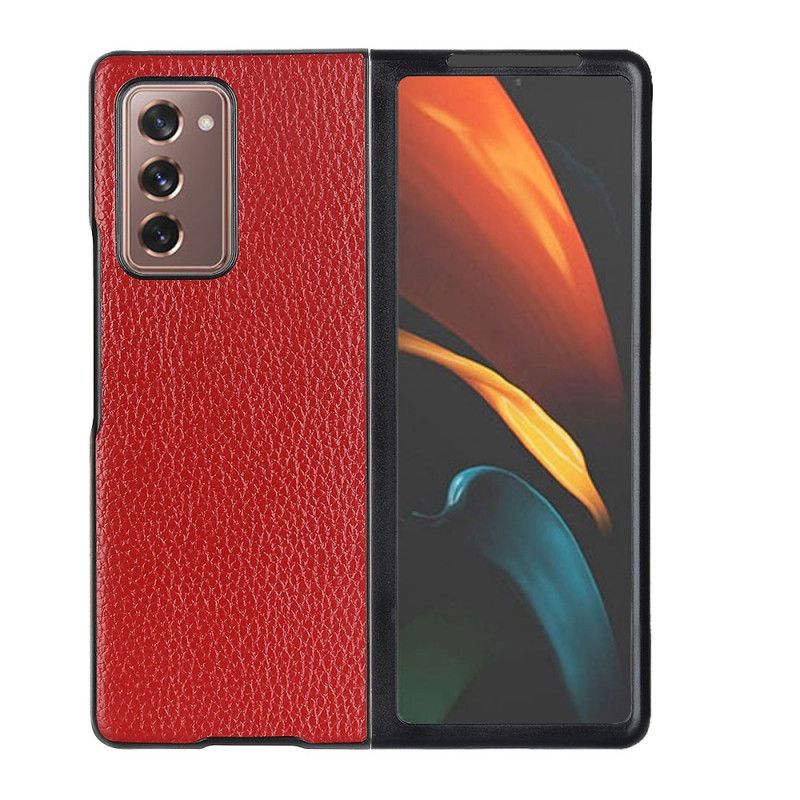 Hoesje Samsung Galaxy Z Fold 2 Rood Zwart Echt Gestructureerd Lychee Leer