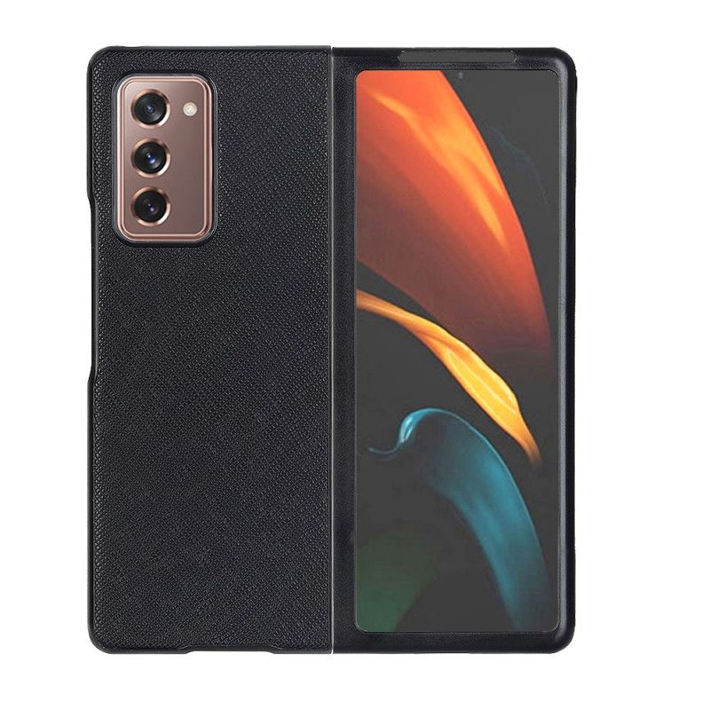 Hoesje voor Samsung Galaxy Z Fold 2 Rood Zwart Echt Leer Gekruist