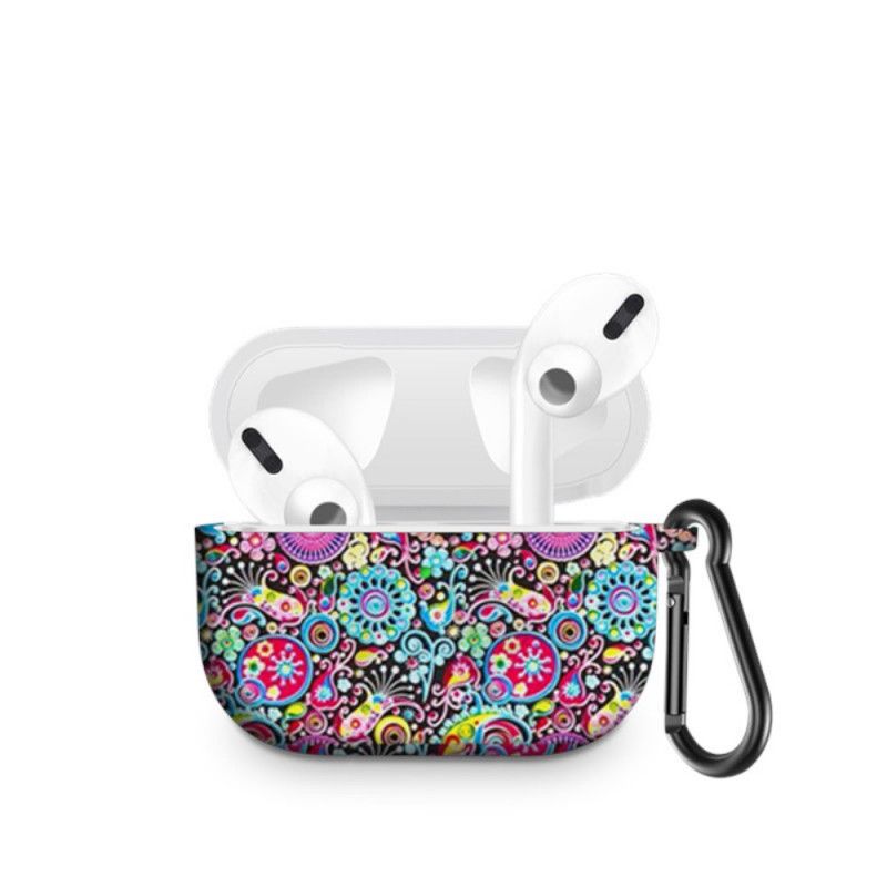 Hoesje AirPods Pro Siliconen Paisley Met Karabijnhaak