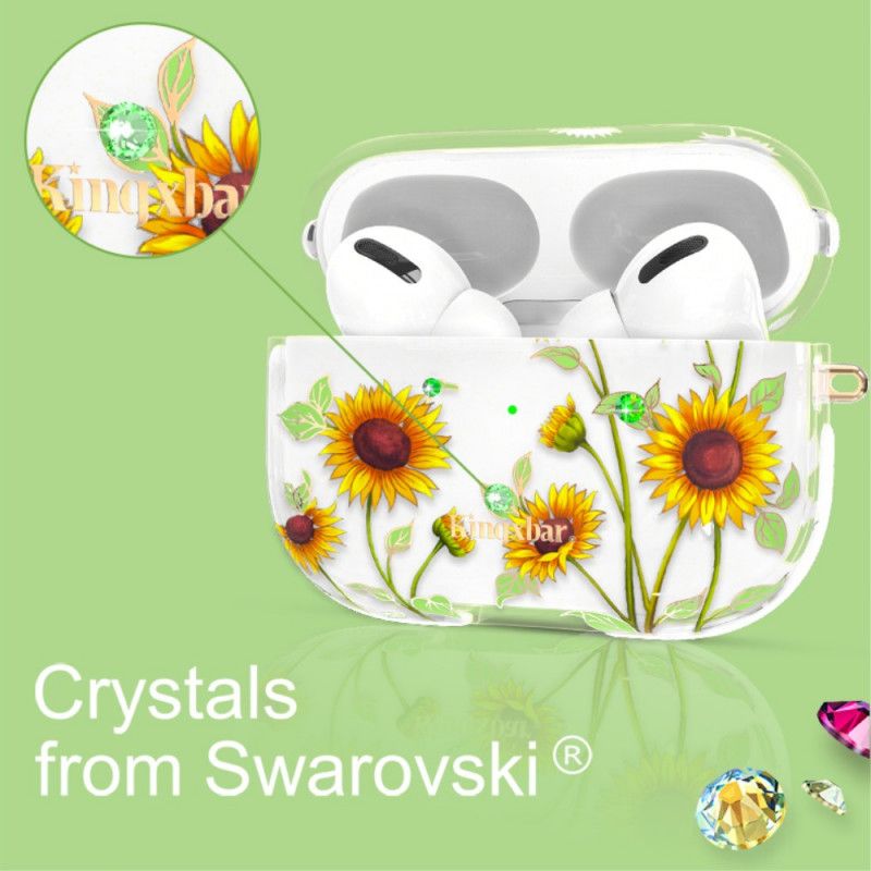Hoesje AirPods Pro Wit Swarovski Kingxbar Lichtgevende Bloemen