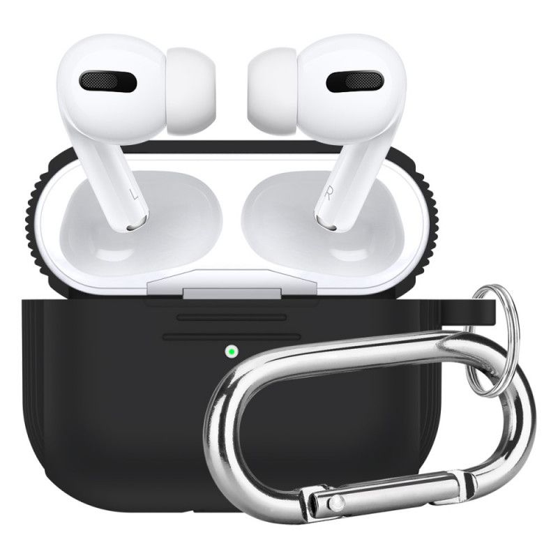 Hoesje AirPods Pro Wit Zwart Klassieke Siliconen Met Karabijnhaak