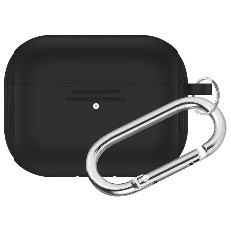 Hoesje AirPods Pro Wit Zwart Klassieke Siliconen Met Karabijnhaak