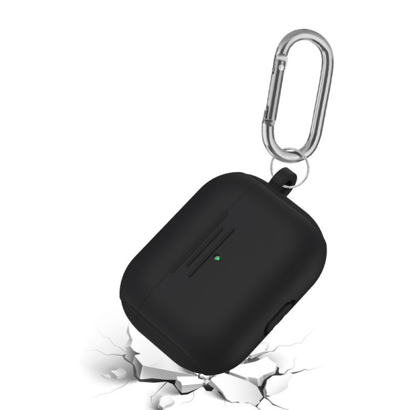 Hoesje AirPods Pro Wit Zwart Klassieke Siliconen Met Karabijnhaak