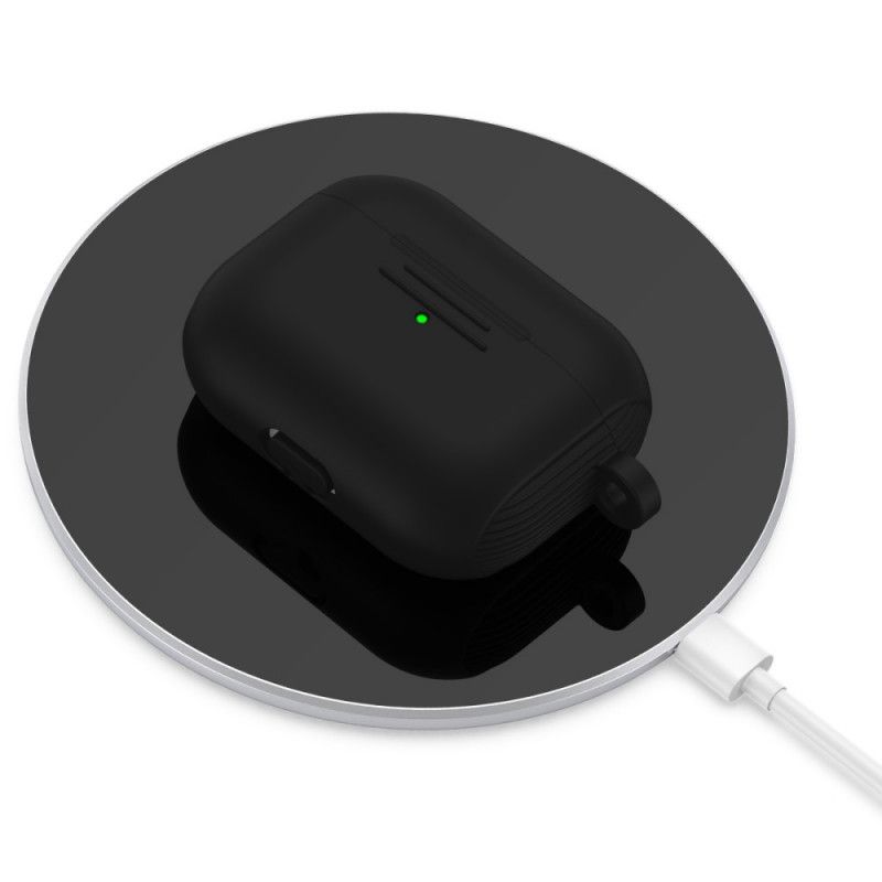 Hoesje AirPods Pro Wit Zwart Klassieke Siliconen Met Karabijnhaak