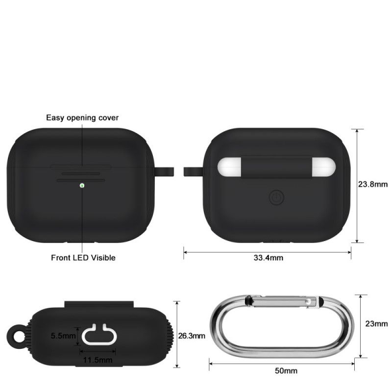 Hoesje AirPods Pro Wit Zwart Klassieke Siliconen Met Karabijnhaak